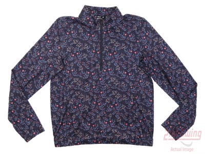 New Womens Puma Floral Cloudspun 1/4 Zip Pullover Small S Navy Blazer/Loveable MSRP $70