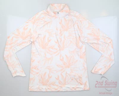 New Womens Puma Youv Palm 1/4 Zip Pullover Small S Bright white/Rose Dust MSRP $65