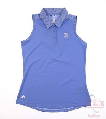 New W/ Logo Womens Adidas Sleeveless Polo Small S Blue MSRP $69