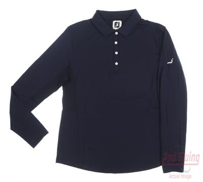 New W/ Logo Womens Footjoy Golf Long Sleeve Polo Large L Navy Blue MSRP $88