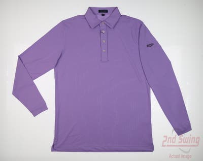 New W/ Logo Mens Peter Millar Long Sleeve Polo Small S Purple MSRP $110
