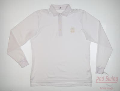 New W/ Logo Mens Fairway & Greene Long Sleeve Polo Medium M White MSRP $100