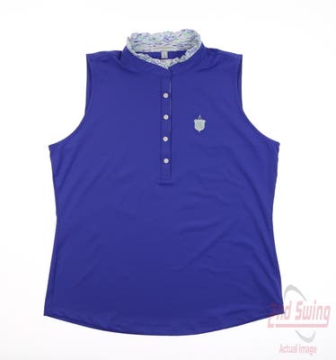 New W/ Logo Womens Fairway & Greene Sleeveless Polo Large L Blue MSRP $100