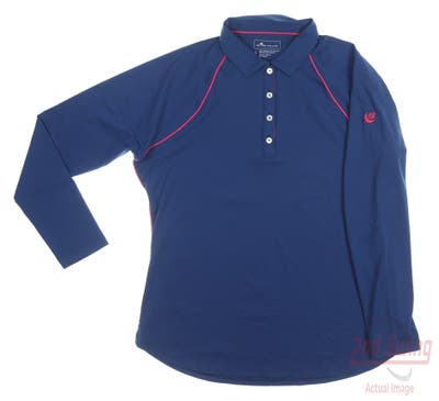 New W/ Logo Womens Peter Millar Golf Long Sleeve Polo Large L Navy Blue MSRP $100