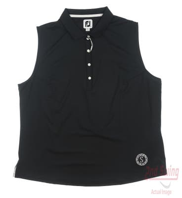 New W/ Logo Womens Footjoy Golf Sleeveless Polo Large L Black MSRP $80