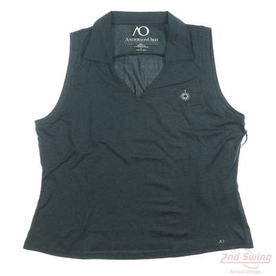 New W/ Logo Womens Anderson Ord Golf Sleeveless Polo Large L Navy Blue MSRP $85