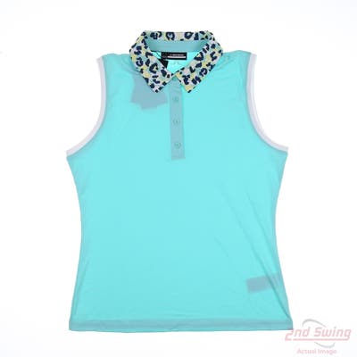 New Womens J. Lindeberg Sleeveless Polo Large L Blue MSRP $90