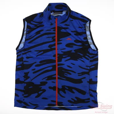 New J. Lindeberg Mens Golf Vest Full Zip Large L Blue Camo MSRP $173