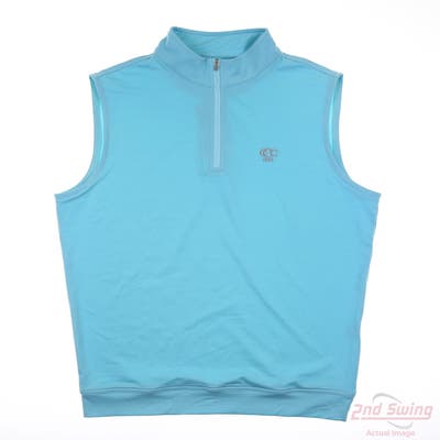 New W/ Logo Peter Millar Mens Golf Vest 1/4 Zip Pullover Medium M Blue Solid MSRP $115