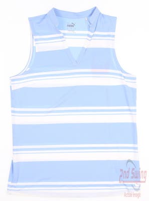 New Womens Puma Cloudspun Valley Stripe Sleeveless Polo Small S Serenity MSRP $55 599629-07