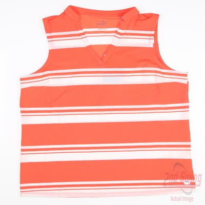 New Womens Puma Cloudspun Stripe Sleeveless Polo Small S Hot Coral MSRP $55 599629 06