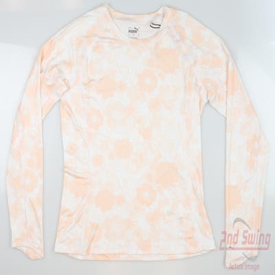 New Womens Puma Long Sleeve Golf Crew Neck Small S Multi Rose Dust MSRP $60