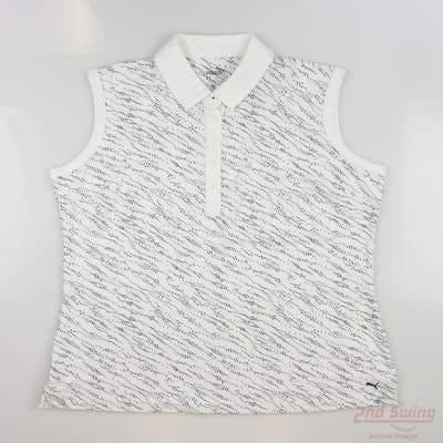 New Womens Puma Cloudspun Whitewater Sleeveless Polo Small S Navy Blazer/Bright White MSRP $60