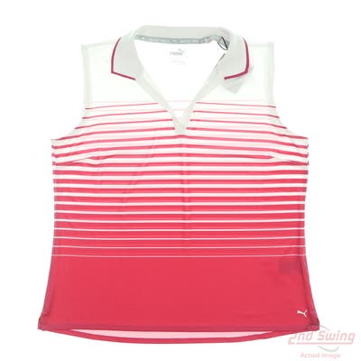 New Womens Puma MATTR Stripe Sleeveless Polo Small S Orchid Shadow MSRP $60