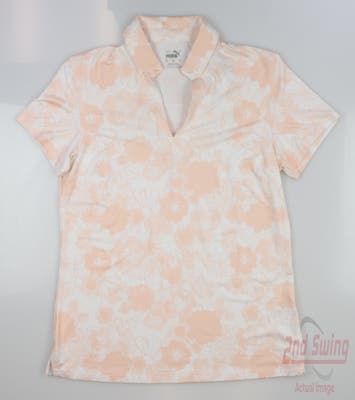 New Womens Puma Cloudspun Lillypad Polo Small S Rose Dust/Bright White MSRP $65