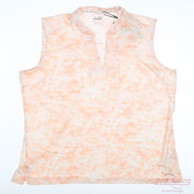 New Womens Puma Sleeveless Golf Polo Small S Multi White Rose Dust MSRP $65