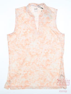 New Womens Puma Sleeveless Golf Polo Small S Multi White Rose Dust MSRP $65