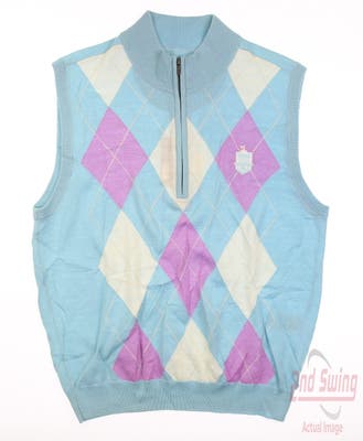 New W/ Logo Mens Footjoy Argyle Golf Sweater Vest Medium M Blue MSRP $160