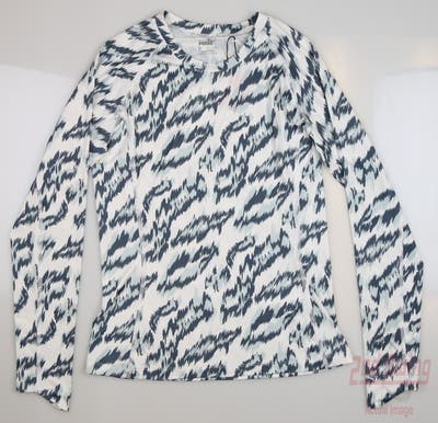 New Womens Puma Youv Animal Long Sleeve Crew Neck Small S Bright White/Lucite MSRP $65