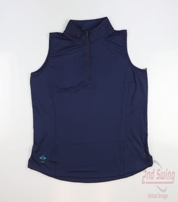 New W/ Logo Womens Belyn Key Sleeveless Polo Small S Navy Blue MSRP $108