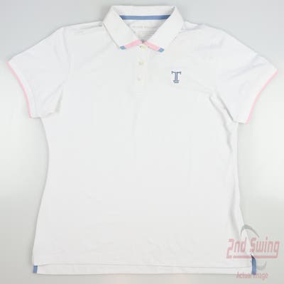 New W/ Logo Womens Peter Millar Polo Large L White MSRP $100
