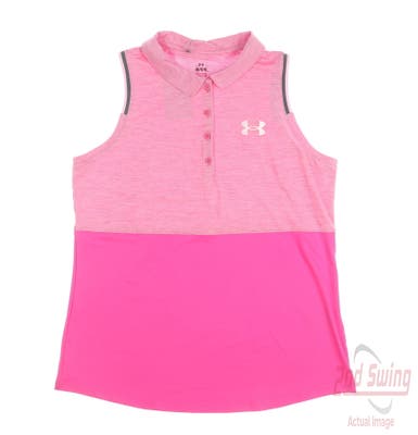 New Womens Under Armour Sleeveless Polo Large L Pink MSRP $68