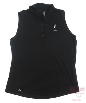 New W/ Logo Womens Adidas Ultimate Solid Sleeveless Polo X-Large XL Black MSRP $55