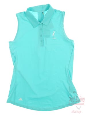 New W/ Logo Womens Adidas Ultimate Solid Sleeveless Polo Small S Blue MSRP $55