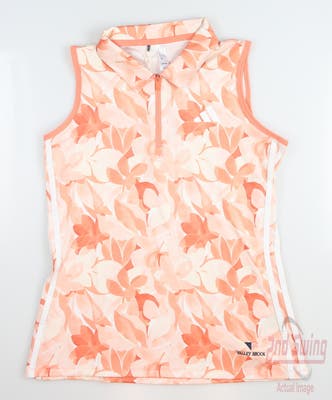 New W/ Logo Womens Adidas Floral Sleeveless Polo Small S Orange MSRP $65
