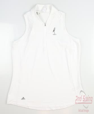 New W/ Logo Womens Adidas Racerback Sleeveless Polo Large L White MSRP $55