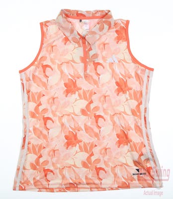 New W/ Logo Womens Adidas Floral Sleeveless Polo Medium M Orange MSRP $60