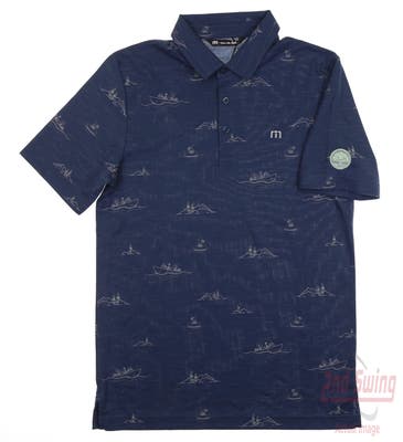 New W/ Logo Mens Travis Mathew Fun And Games Polo Small S Navy Blue MSRP $90