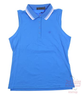 New W/ Logo Womens G-Fore Sleeveless Polo X-Large XL Blue MSRP $110