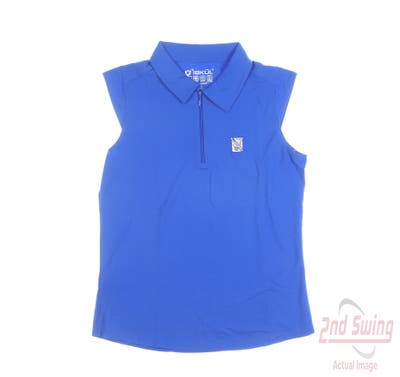 New W/ Logo Womens IBKUL Golf Sleeveless Polo Large L Blue MSRP $86