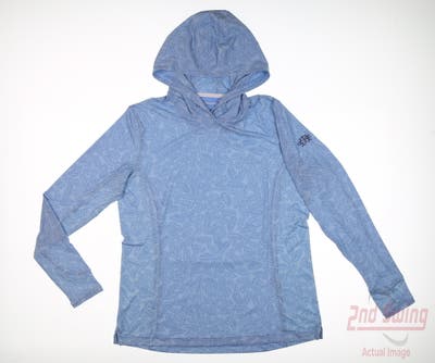 New W/ Logo Womens Peter Millar Hooded Long Sleeve Large L Blue MSRP $110