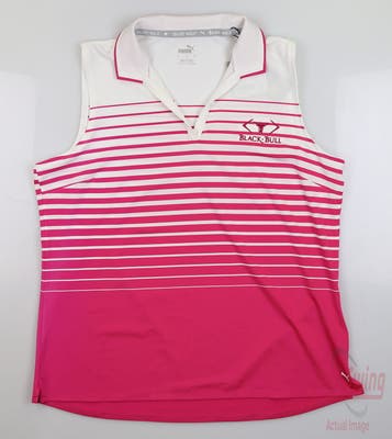 New W/ Logo Womens Puma MATTR Stripe Sleeveless Polo Large L Pink MSRP $60
