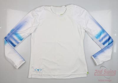 New W/ Logo Womens Lucky In Love Golf Long Sleeve Crew Neck X-Large XL White/Blue MSRP $72