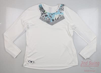 New W/ Logo Womens Lucky In Love Golf Long Sleeve Crew Neck Large L White/Blue MSRP $76