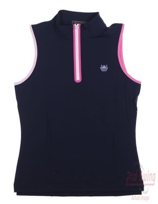 New W/ Logo Womens G-Fore Sleeveless Polo Small S Navy Blue MSRP $115