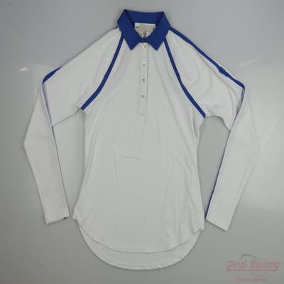 New W/ Logo Womens Peter Millar Long Sleeve Polo Small S White MSRP $100