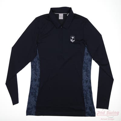 New W/ Logo Womens Dunning Long Sleeve Polo Large L Navy Blue MSRP $30