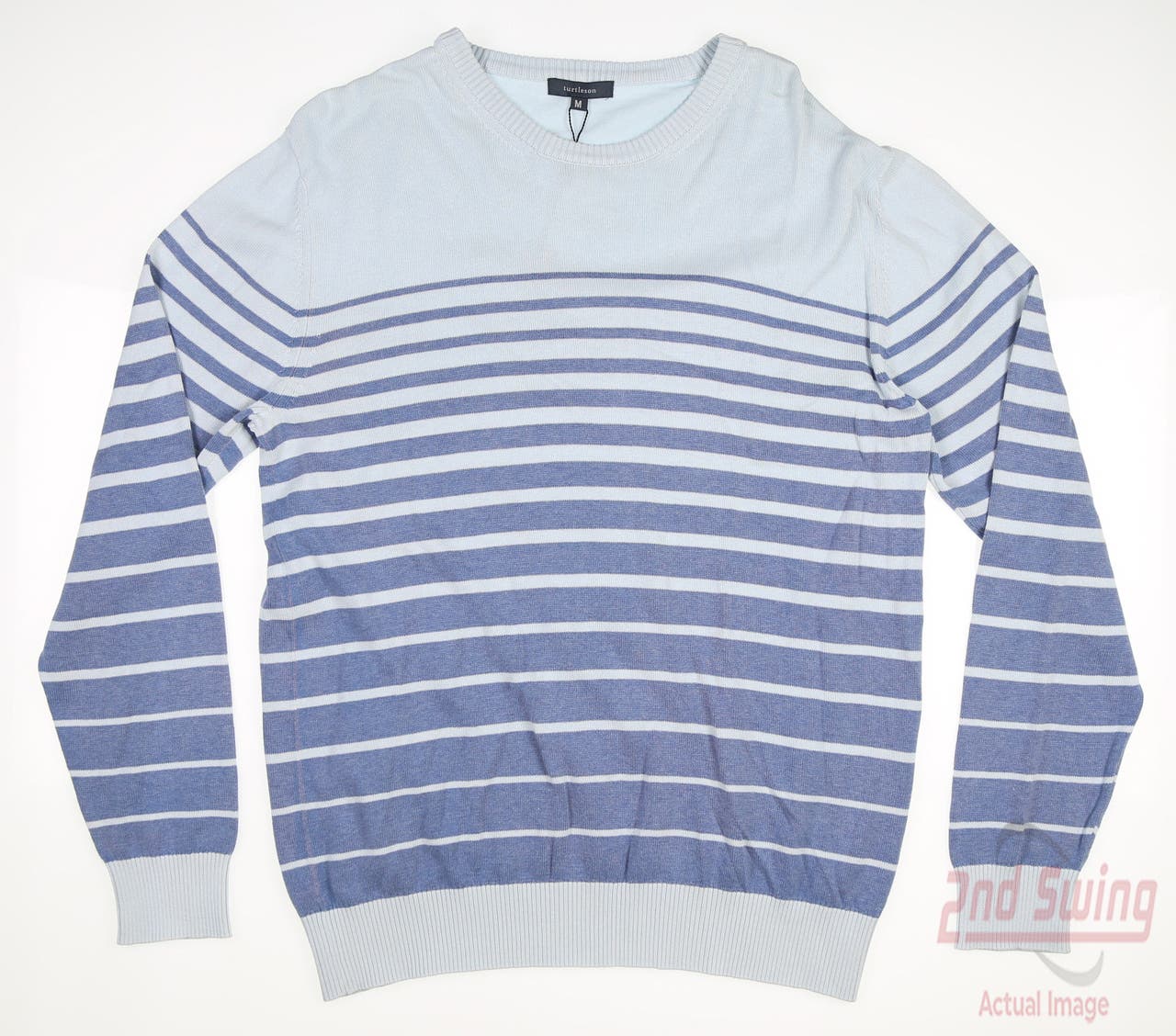 New Mens Turtleson Crockett Stripe Sweater Medium M Sky Denim MSRP $185 MF20S05-SKDE