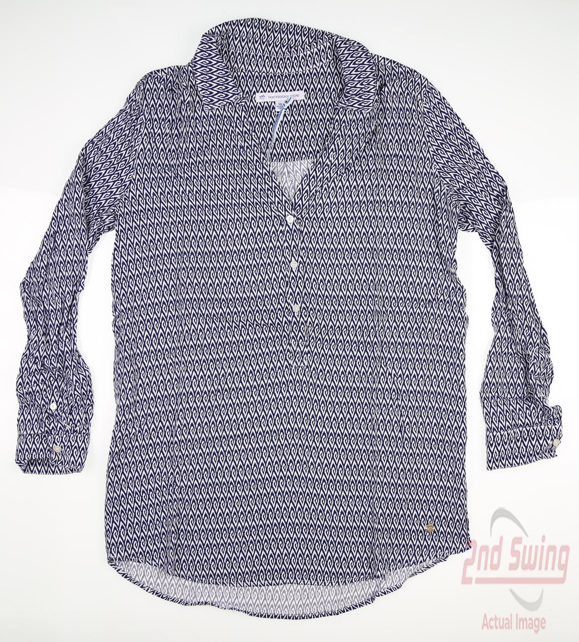 New Womens Southern Tide Golf Long Sleeve Polo Medium M Navy Blue MSRP $115