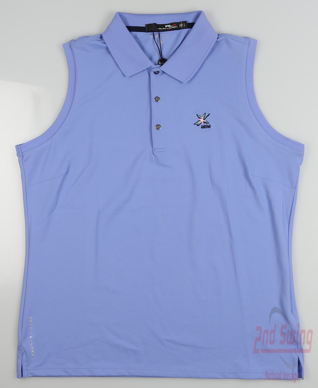 New W/ Logo Womens Ralph Lauren RLX Sleeveless Golf Polo Large L Blue MSRP $90 285685875013