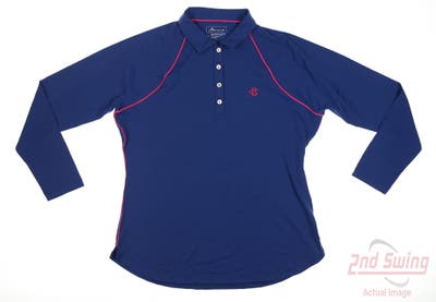New W/ Logo Womens Peter Millar Golf Long Sleeve Polo Large L Blue MSRP $99