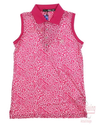 New W/ Logo Womens Ralph Lauren RLX Golf Sleeveless Polo X-Small XS Pink/White MSRP $99
