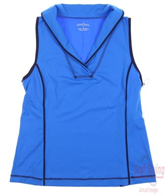 New Womens Kinona Roll To The Hole Sleeveless Polo Small S Azure Blue MSRP $99