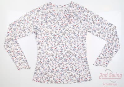 New Womens Puma Youv Micro Floral Long Sleeve Crew Neck Small S Bright White/Loveable MSRP $60