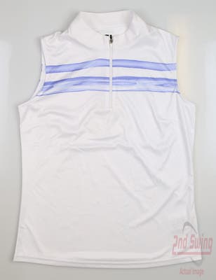 New Womens Footjoy Ribbed Sleeveless Polo Small S White/Violet MSRP $85
