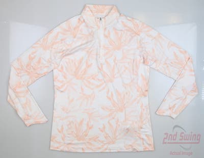New Womens Puma Youv Palm 1/4 Zip Pullover Small S Bright White/Rose Dust MSRP $70
